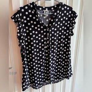 Anne Klein Black Ruffled Cap Sleeve Blouse